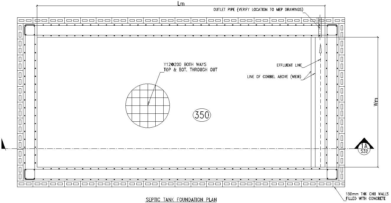Septic tank foundation plan in AutoCAD, Dwg files.