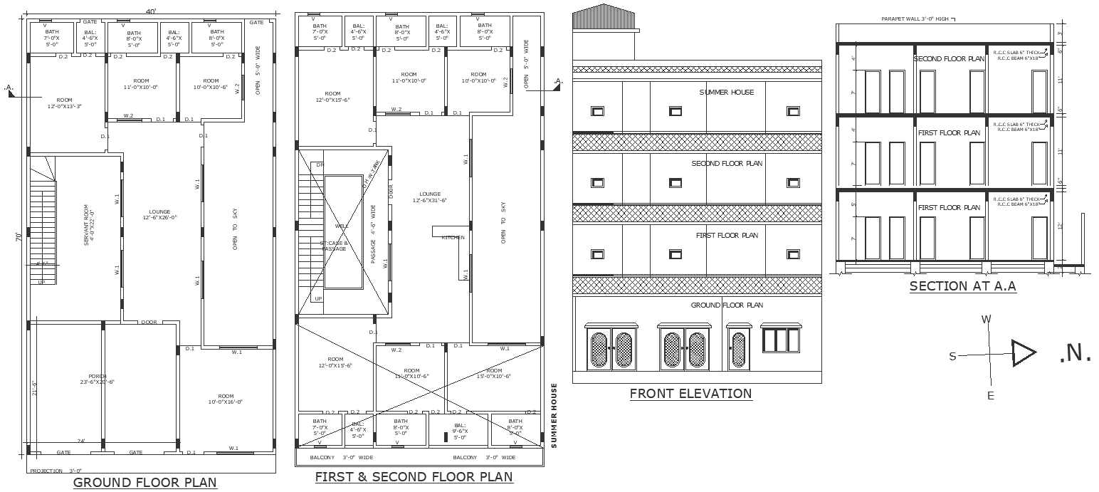 Servant room design with elevation section and floor plan design with detailed dwg autocad drawing .