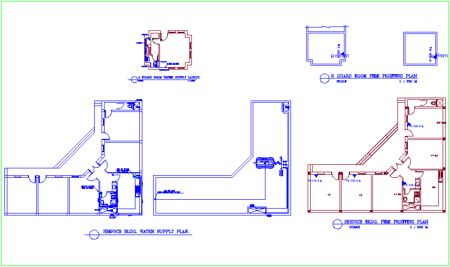 Service building water supply and fire fighting line view dwg file