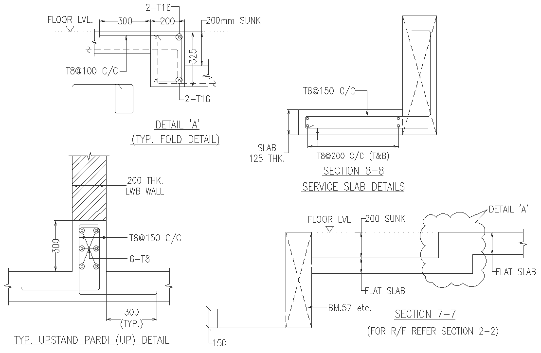 Service slab and typical upstand pardi detail DWG AutoCAD drawing
