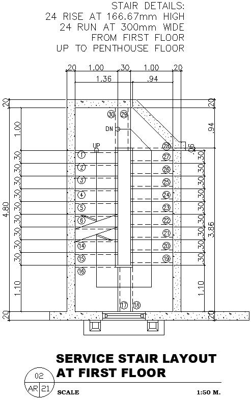 Service stair layout at first floor AutoCAD drawing