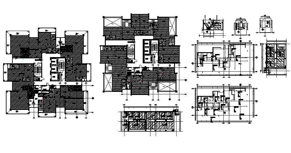 Seven flooring apartment building with pent house cad drawing details dwg file