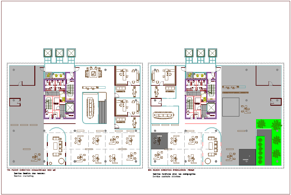 Seventh and eight floor architectural view of bank head quarter dwg file
