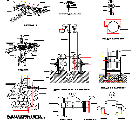 Several Details Square Equipment Garden dwg file