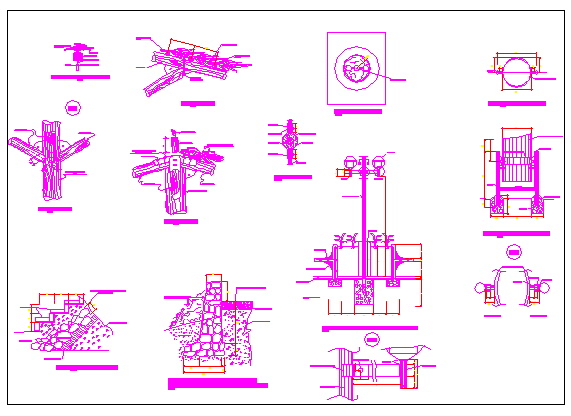 Several details of square equipment of garden dwg file
