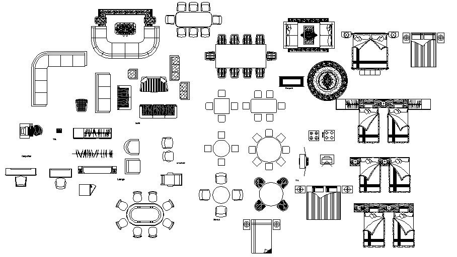 Several furniture blocks cad drawing details dwg file
