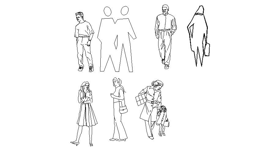 Several people elevation blocks cad drawing details dwg file