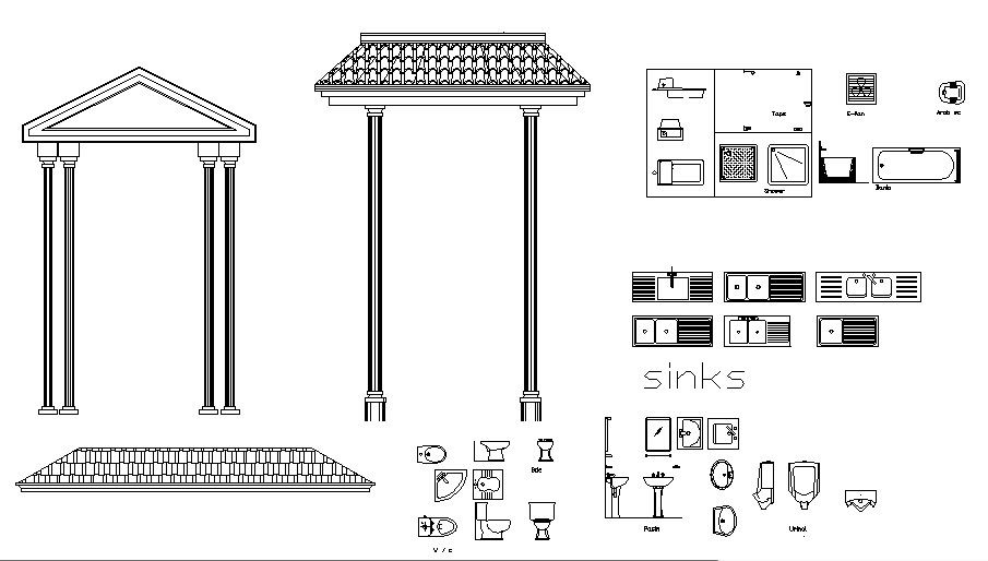 Several sanitary and interior blocks cad drawing details dwg file
