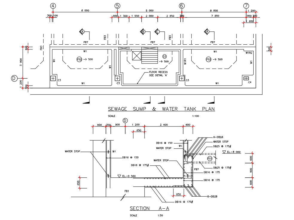 Sewage sump and water tank plan details are given in this AutoCAD DWG Drawing File.Download the AutoCAD DWG file .