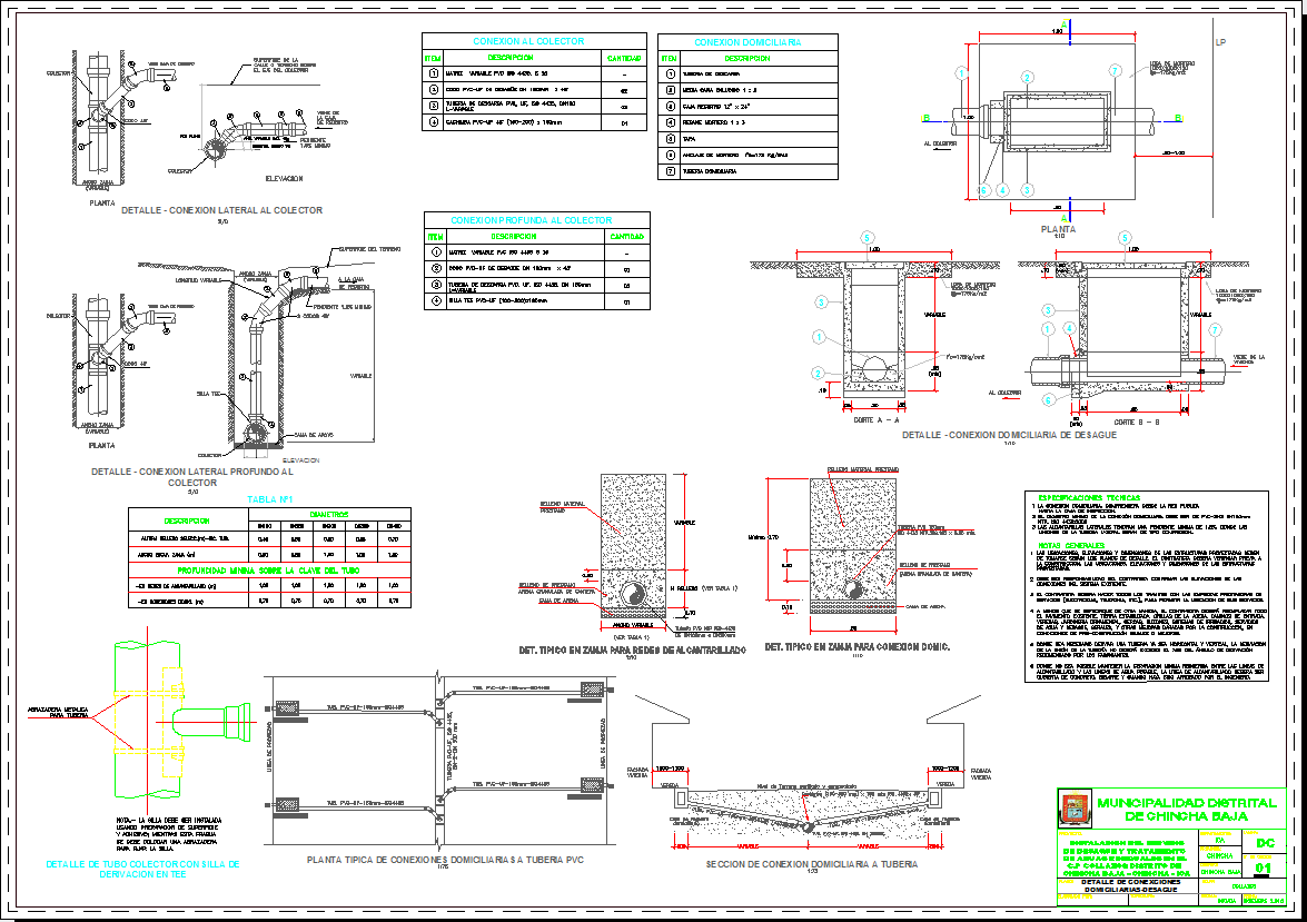 Sewer connection detail in autocad dwg files