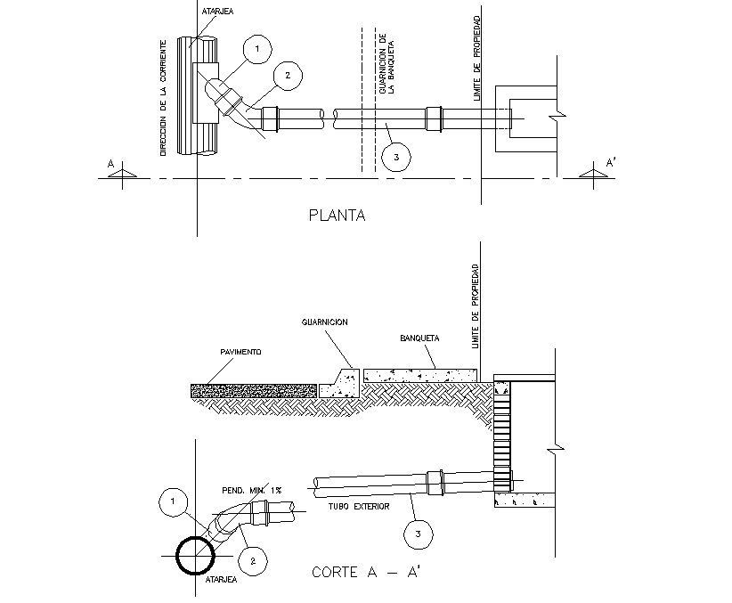 Sewer network plan and section autocad file