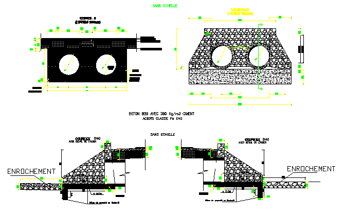 Sewer of water tank details with dart construction details dwg file