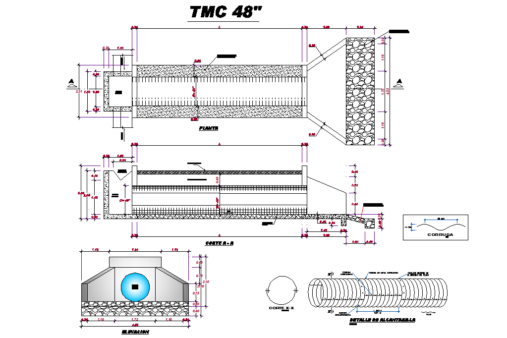 Sewer plan, elevation and section autocad file