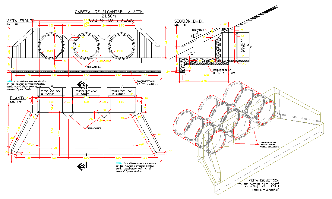 Sewer tubular cross triple plan layout file