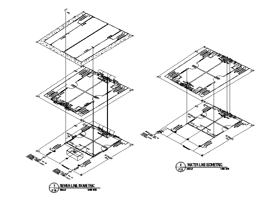 Sewer And Water Line Isometric Elevation Drawing DWG File