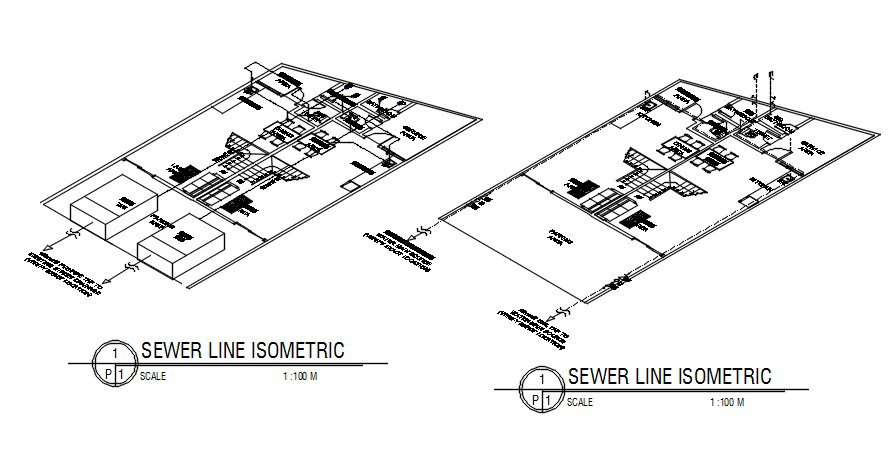 Sewer line and water line isometric view of the house plan details are given in this 2D AutoCAD DWG drawing file. Download 2D Autocad DWG drawing file.