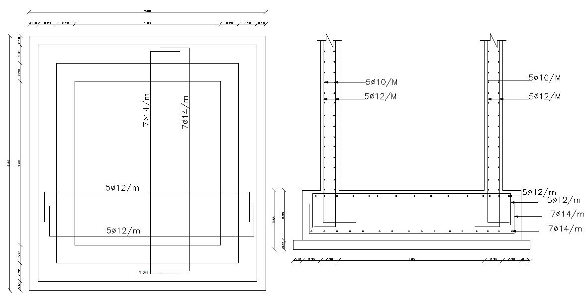 Shallow Combined Footing Structure Design CAD Drawing