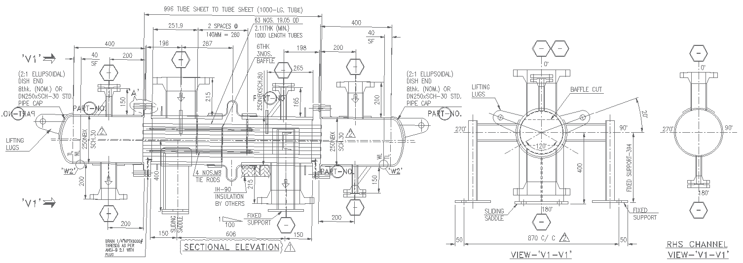 Shell Heat Exchanger Sectional Layout Drawing AutoCAD DWG File