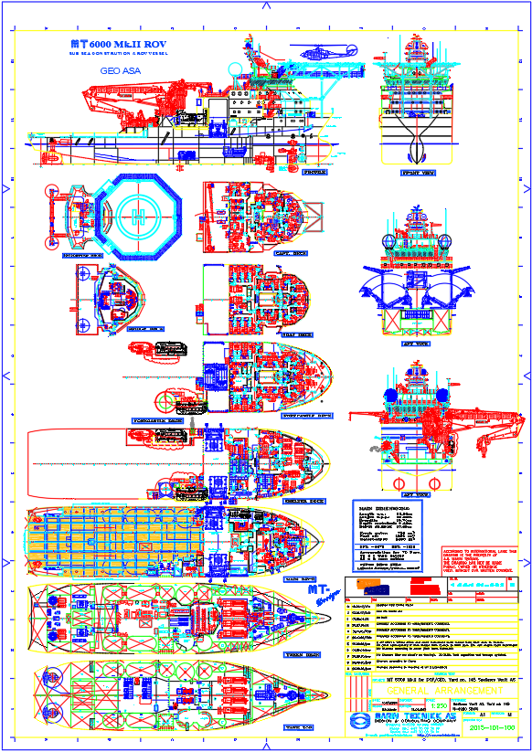 Ship General Arrangement Layout with Sections in DWG File