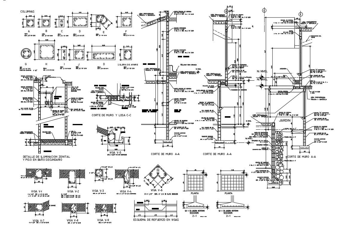 Shoe wall construction details with column cad drawing details dwg file