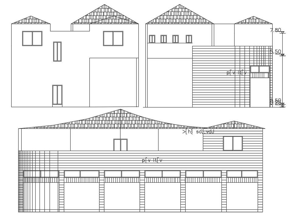 Shop Complex Building Elevation Design DWG File