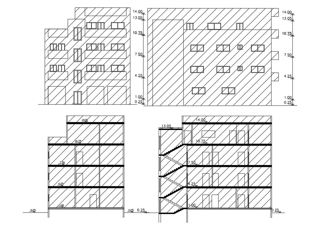 Shop Top House Apartment Building Sectional Elevation Design