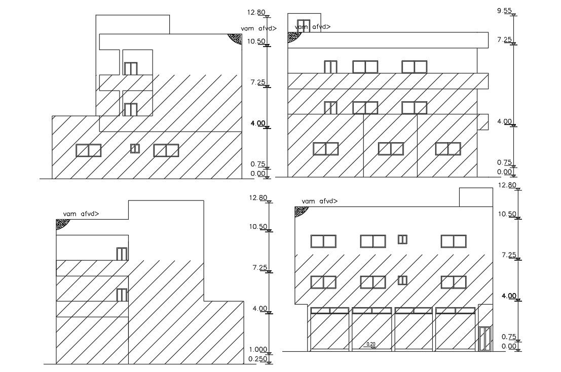 Shop With Apartment Building Elevation Design DWG File