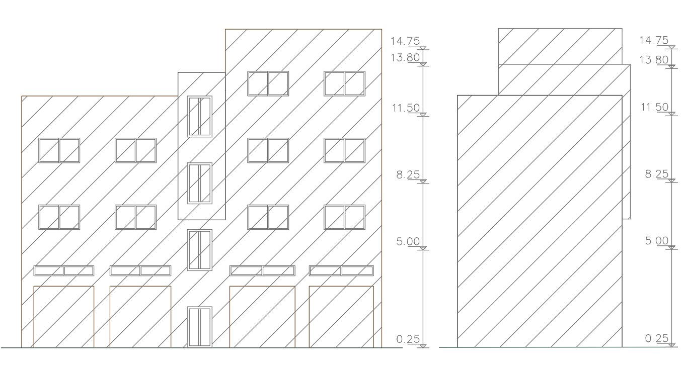 Shop With Apartment Building Front And Side Elevation Design