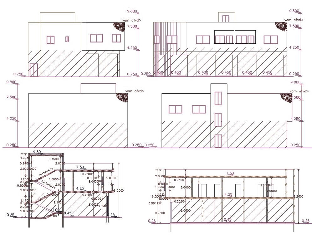 Shop With House Building Section And Elevation Design