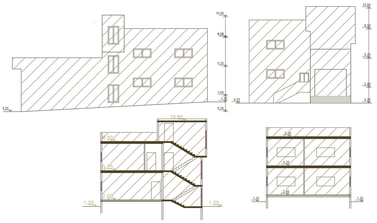 Shop With House Building Section Elevation design