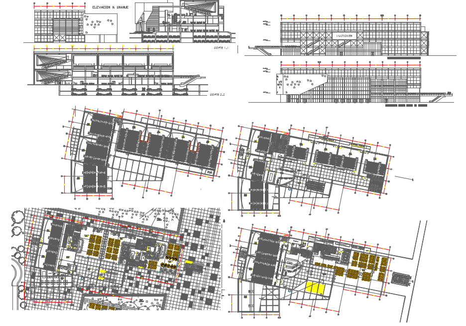 Shopping Center section and layout plan dwg file