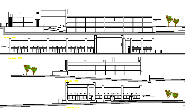 Shopping Mall Architecture Elevation and Section plan dwg file