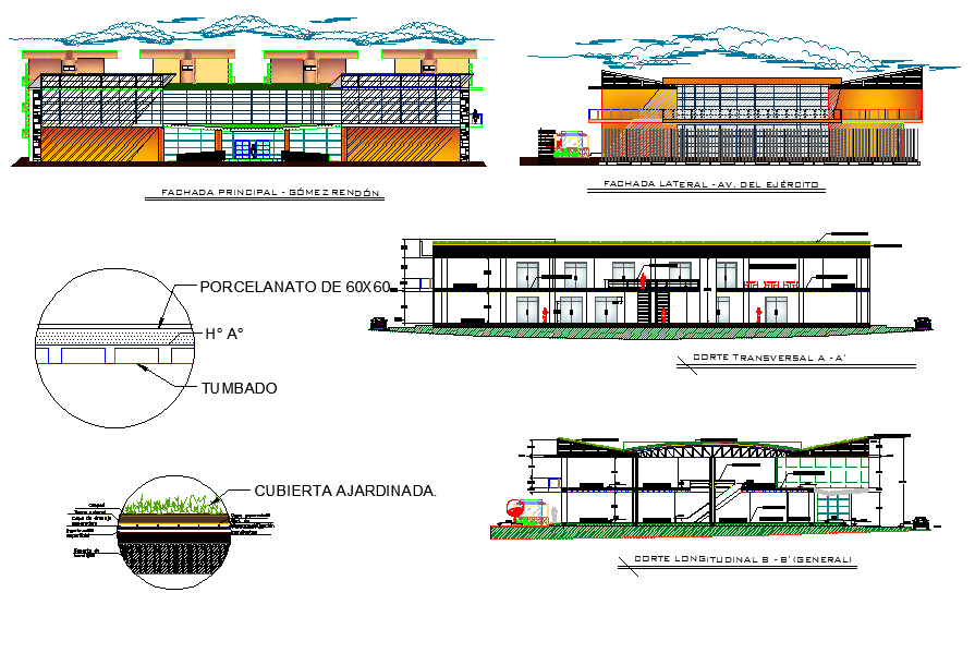Shopping arcade plan and section detail dwg file