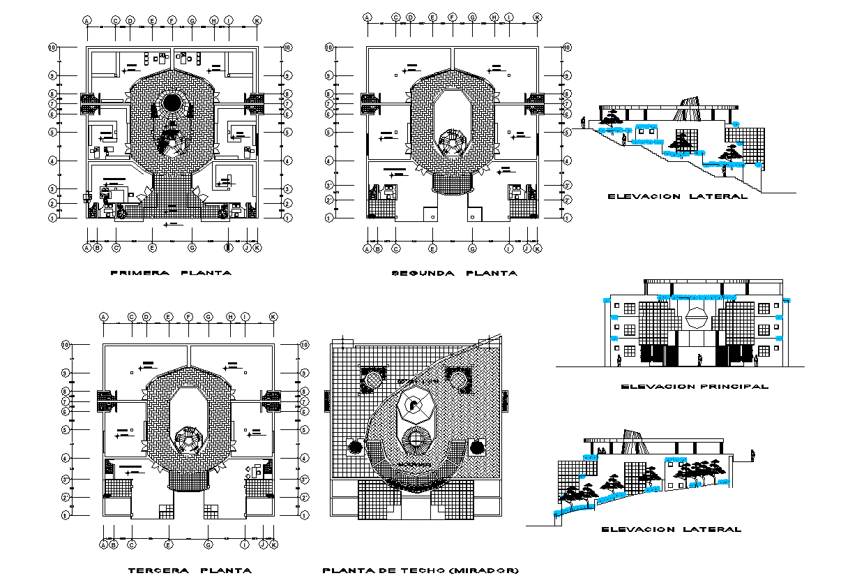 Shopping center Elevation and section plan 