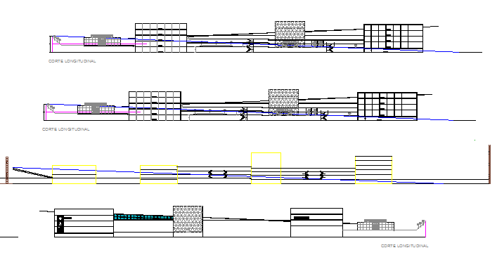 Shopping center elevation and sectional details dwg file