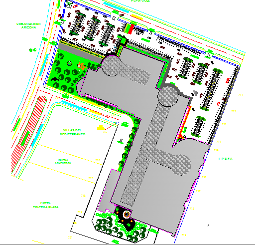 Shopping center landscaping details with structure dwg file