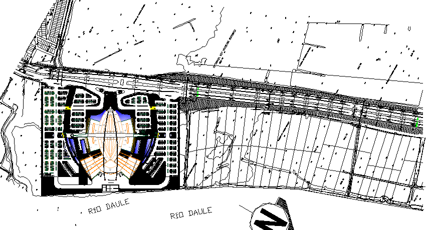 Shopping center site plan details with landscaping dwg file