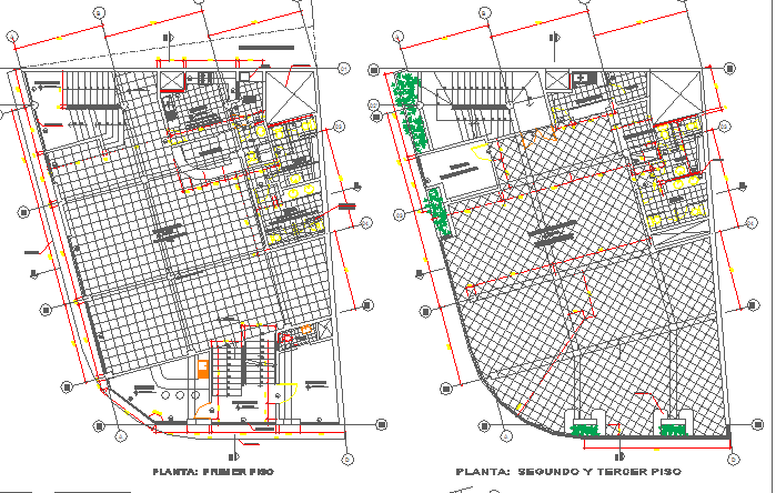 Shopping center with ground level office floor plan details dwg file
