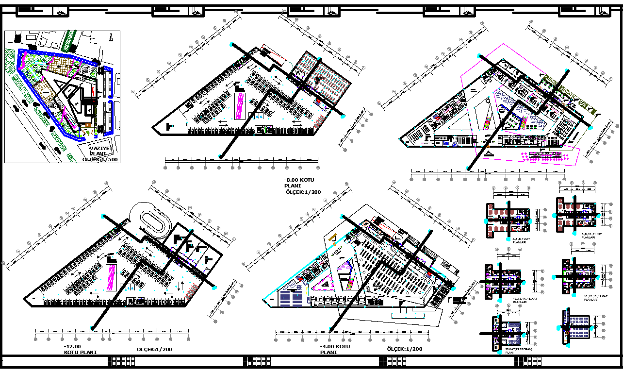 Shopping mall and office plan detail view dwg file
