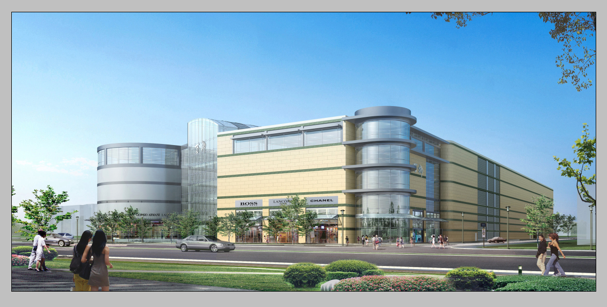 Shopping mall complex detail 3d model elevation layout Photo-shop file