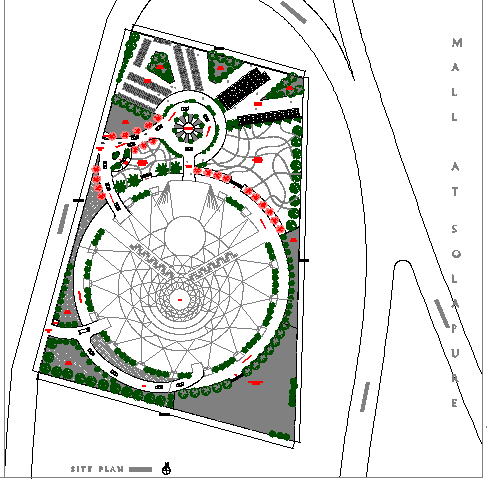 Shopping mall landscaping with structure details dwg file