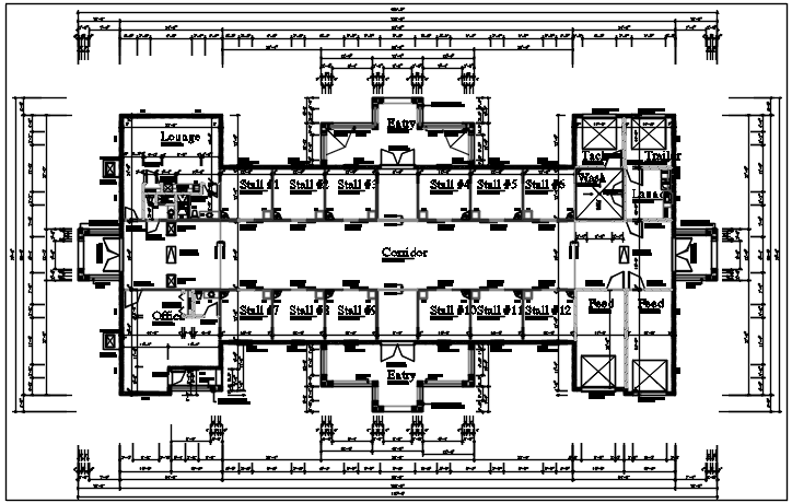 Shopping mall plan layout details dwg file