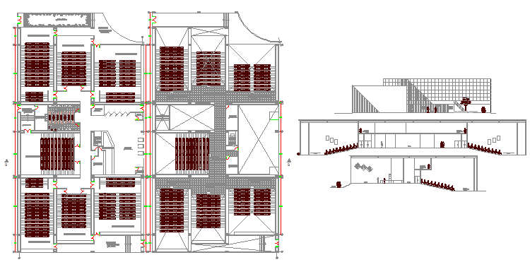 Shopping mall sectional details with floor plan view dwg file