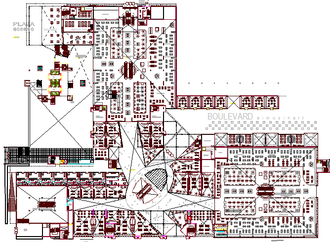 Shopping mall with theater architecture layout plan dwg file