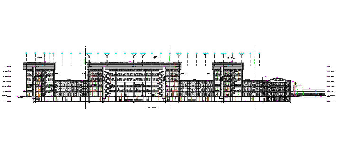 Shopping Mall Building Elevation Drawing With Center Line DWG File