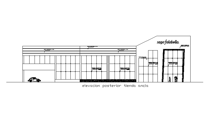 Shopping Mall Building Rear Elevation Design Download DWG File