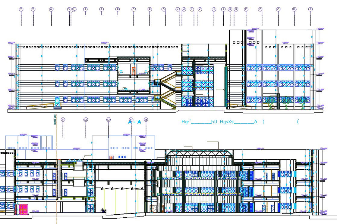 Shopping Mall Building Section And Elevation Drawing DWG File