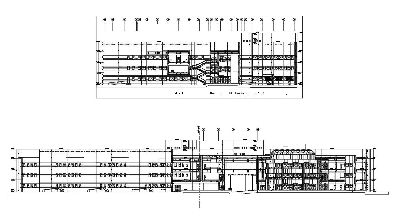 Shopping Mall Building Sectional Elevation Drawing AutoCAD File