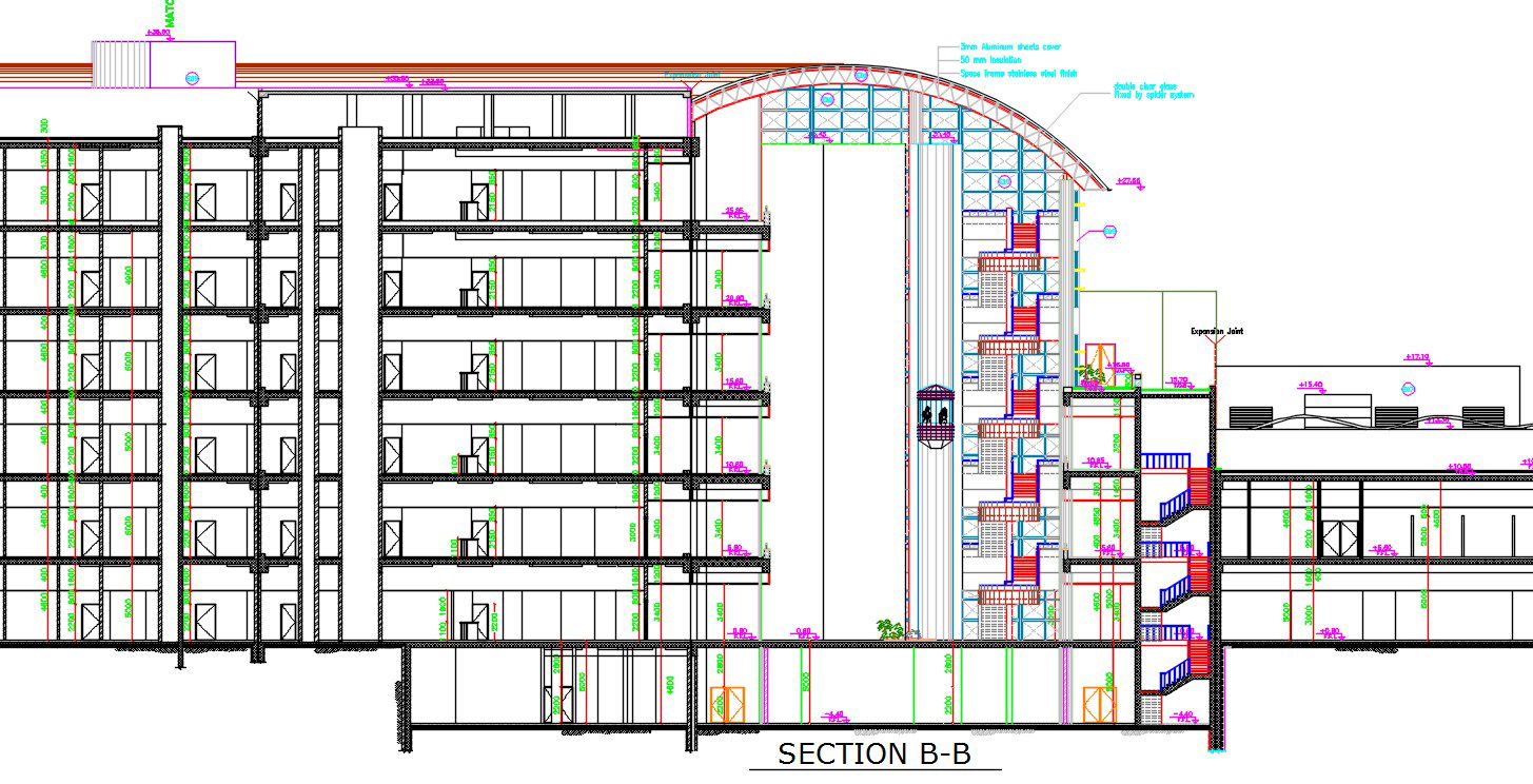 Shopping Mall Building Sectional Elevation Drawing DWG File