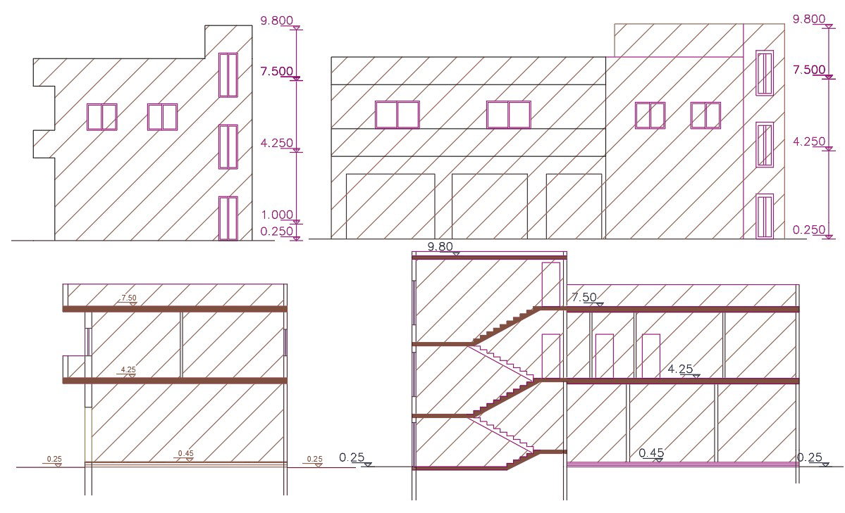 Shop with House Building CAD Drawing DWG File